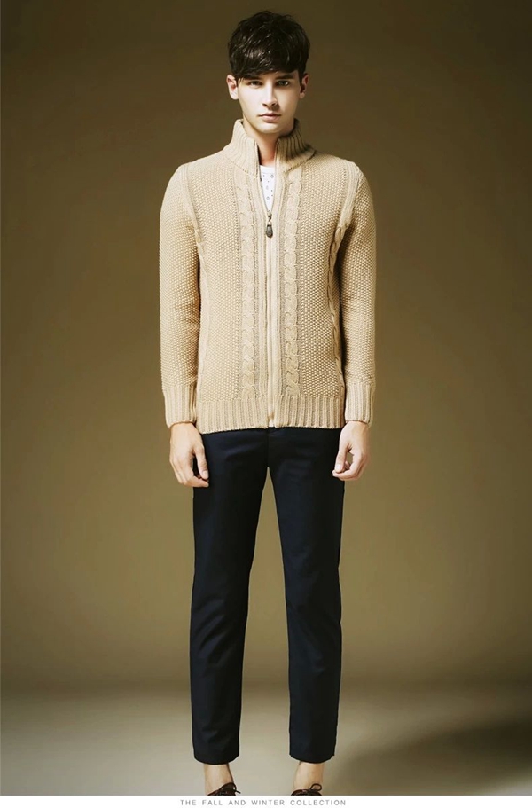 Men Casual Plain Color Knitwear Zipper Cardigans - Winter Clothes