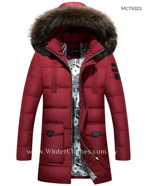 Men Mid Length Duck Down Fur Trim Winter Coat - Winter Clothes